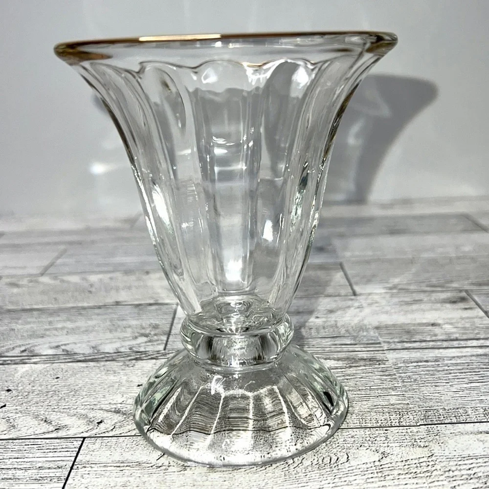 Libbey Vintage Gold Rim Pressed Glass Ice Cream Sundae Set of 4